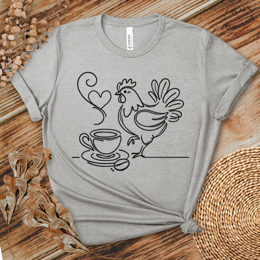 Minimalist Coffee & Chicken Line Art T-Shirt