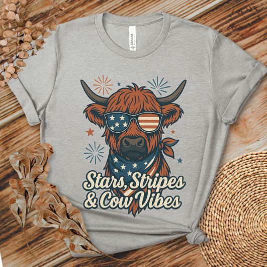 Stars Stripes Cow Vibes Shirt (Highland)