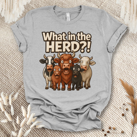Funny Cow Lover T-Shirt – What in the Herd?! Cute Farm Animal Humor Tee for Farmers & Country Life Fans