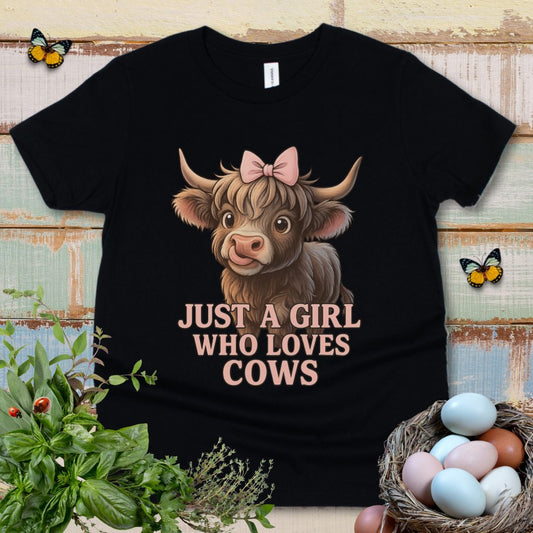 Cute Highland Cow Youth Tee for Girls Who Love Animals