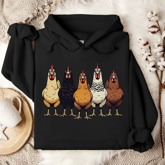 Chicken Lover Hoodie – Cute Farm Chickens Lineup Unisex Cozy Hoodie for Country Life Fans & Backyard Chicken Keepers