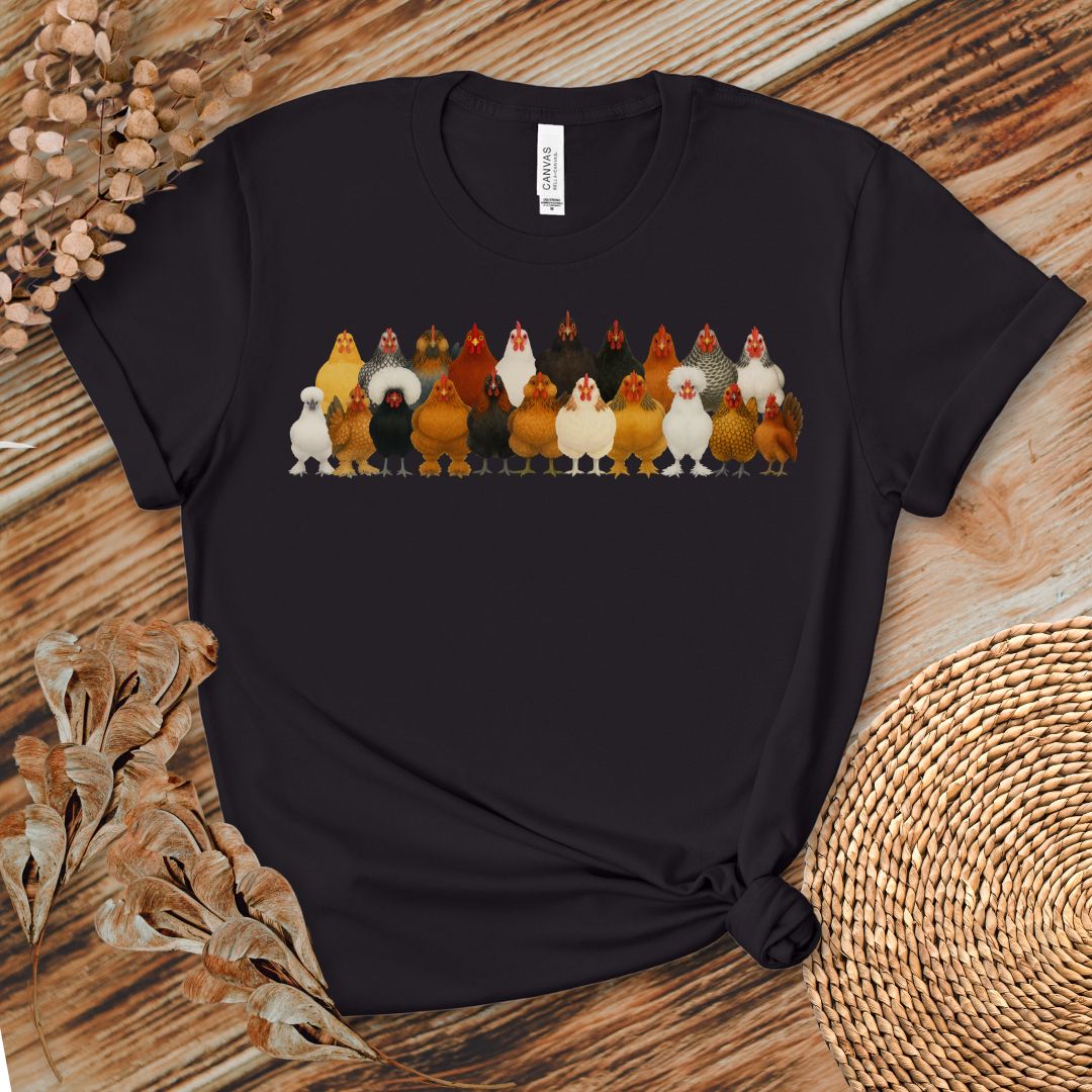Chicken Breed Lineup T-Shirt | Colorful Hen Collection Tee for Chicken Lovers & Backyard Farmers