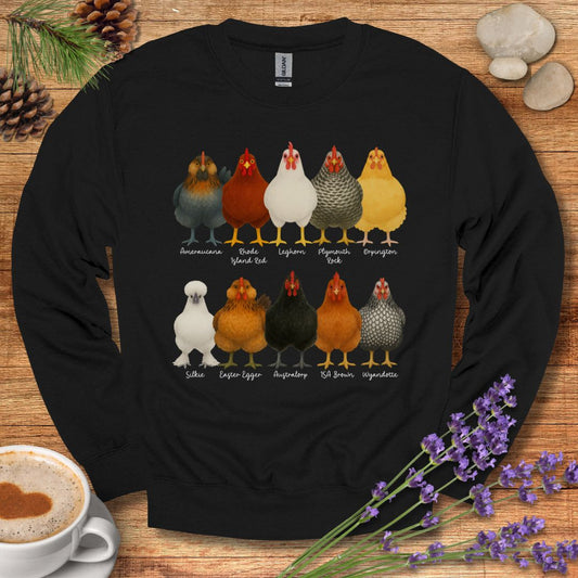 Chicken Breeds Sweatshirt – Farm Animal Pullover with Popular Hen & Rooster Varieties for Chicken Lovers
