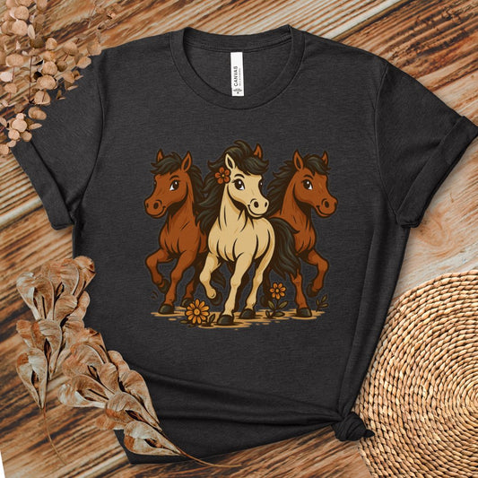Flower Power Horses Cartoon T-Shirt
