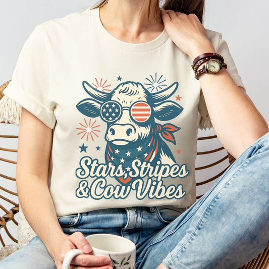 Stars Stripes Cow Vibes Tee
