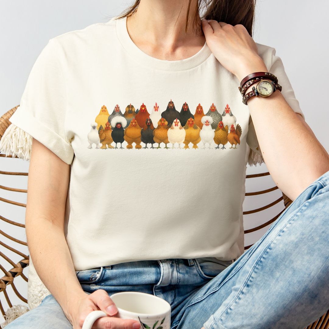 Chicken Breed Lineup T-Shirt | Colorful Hen Collection Tee for Chicken Lovers & Backyard Farmers