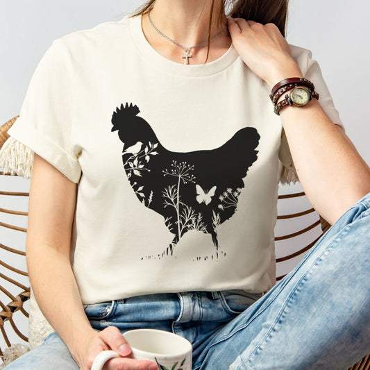 Floral Chicken Silhouette Nature Lover T-Shirt