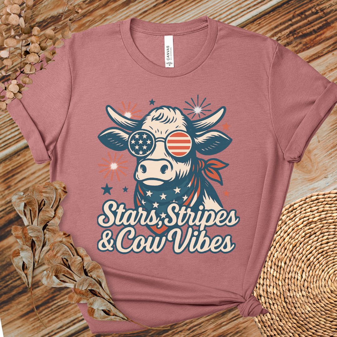 Stars Stripes Cow Vibes Tee