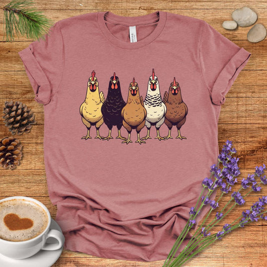 Funny Chicken Lover T-Shirt – Cute Hen Lineup Graphic Tee for Farm Moms, Backyard Flock Keepers & Country Life Fans