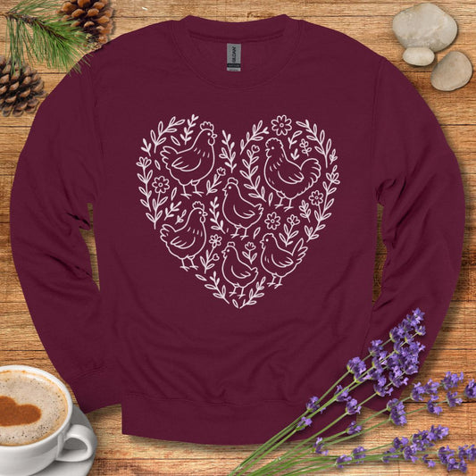 Farmhouse Chicken Sweatshirt – Floral Heart Pullover for Chicken Moms & Country Living Lovers