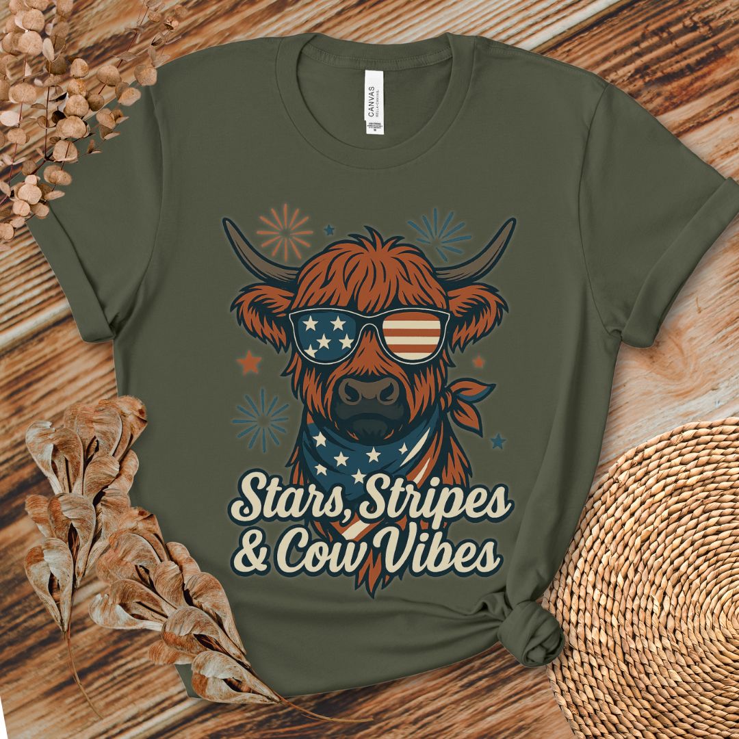 Stars Stripes Cow Vibes Shirt (Highland)
