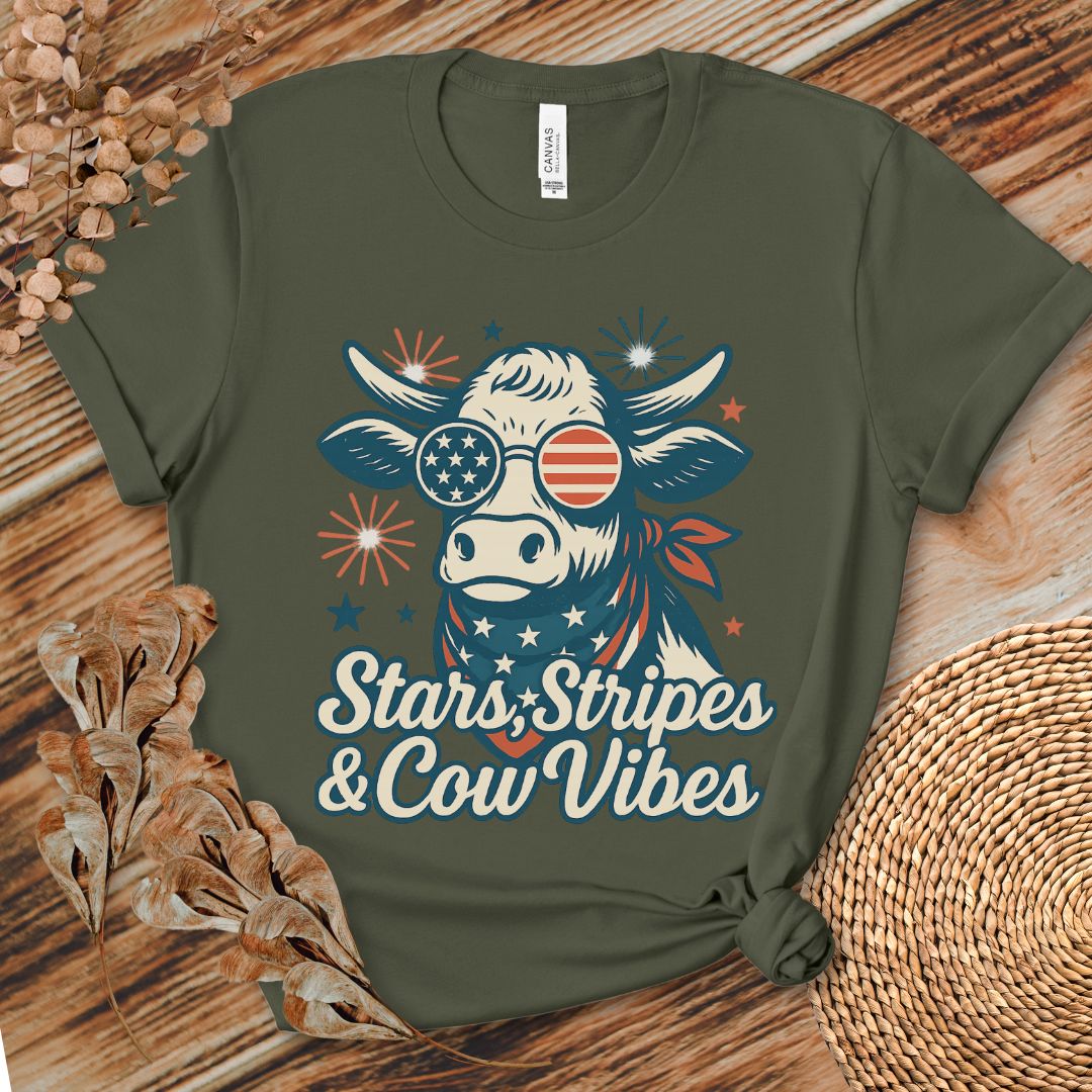 Stars Stripes Cow Vibes Tee
