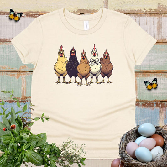 Cute Chicken Lover Kids T-Shirt – Farm Chickens Lineup Youth Tee for Boys & Girls