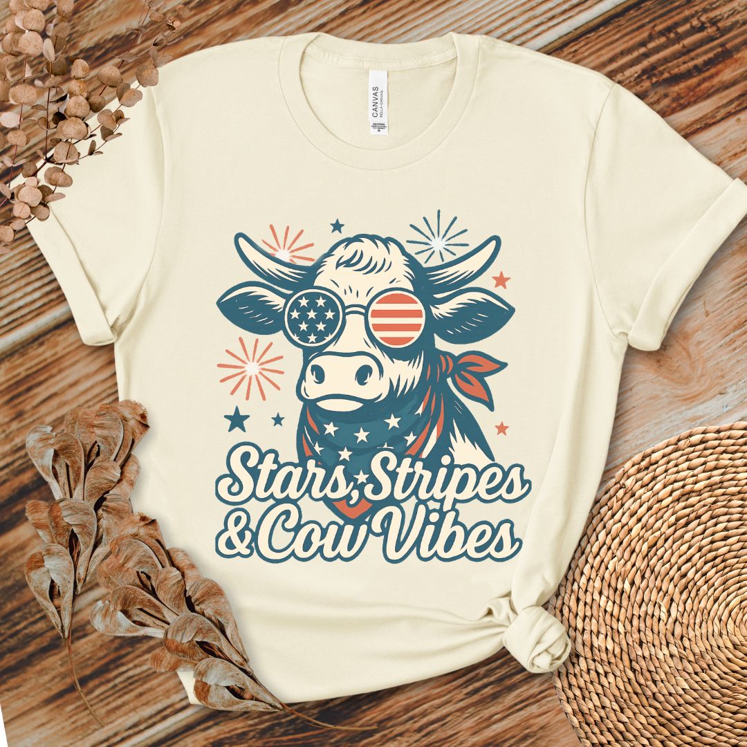 Stars Stripes Cow Vibes Tee