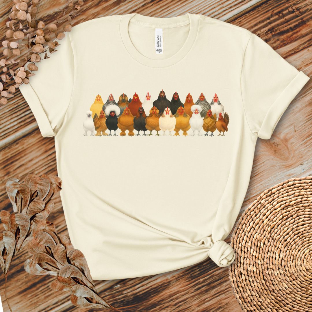 Chicken Breed Lineup T-Shirt | Colorful Hen Collection Tee for Chicken Lovers & Backyard Farmers