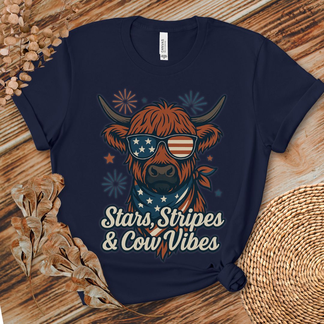 Stars Stripes Cow Vibes Shirt (Highland)