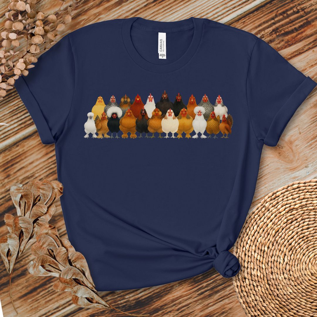 Chicken Breed Lineup T-Shirt | Colorful Hen Collection Tee for Chicken Lovers & Backyard Farmers
