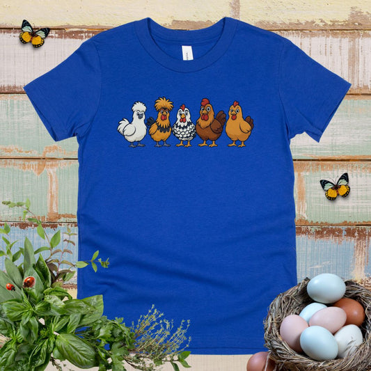 Cute Cartoon Chickens Kids T-Shirt – Farm Chicken Lineup Youth Tee for Animal-Loving Boys & Girls
