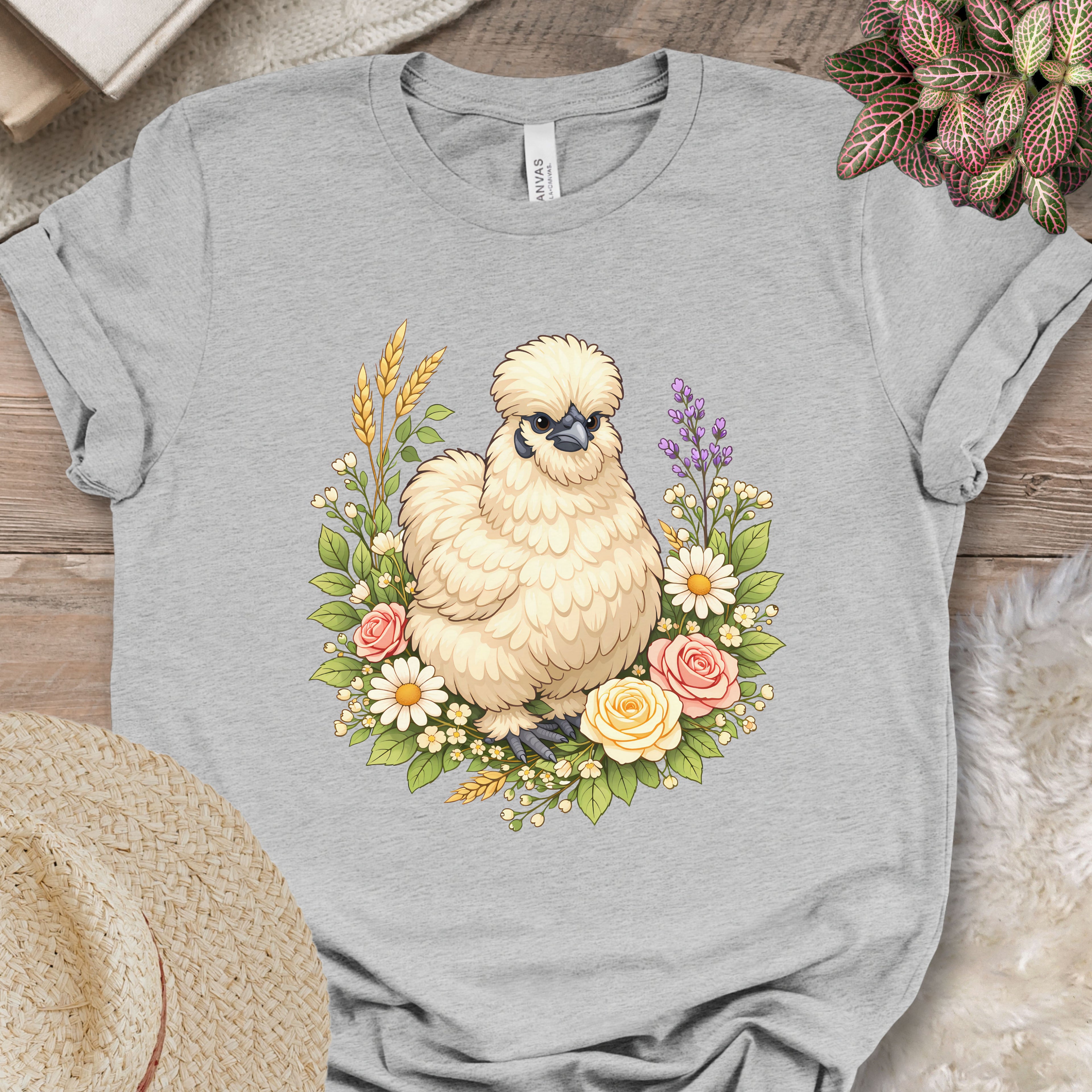 Silkie Chicken Floral T-Shirt
