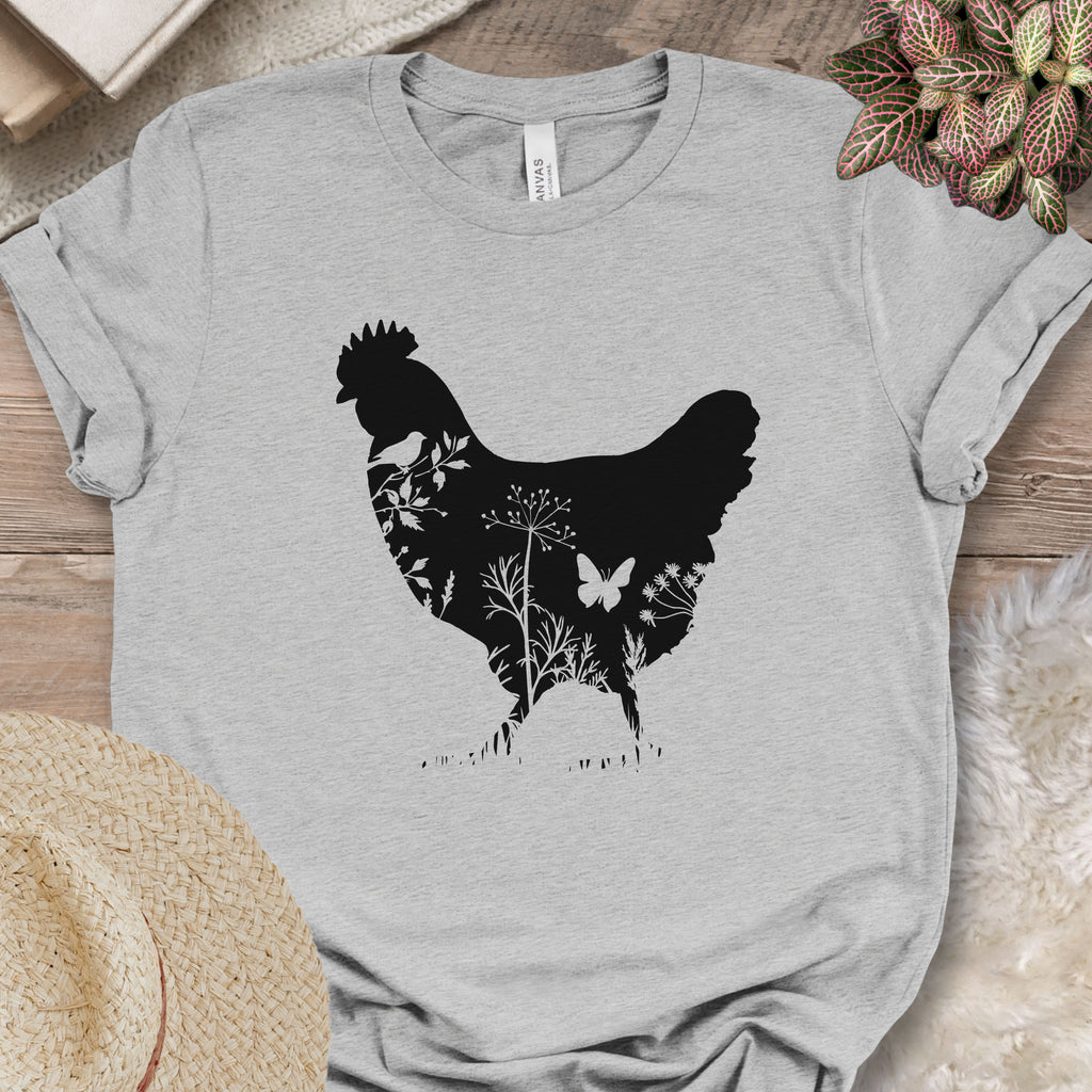 Floral Chicken Silhouette Nature Lover T-Shirt