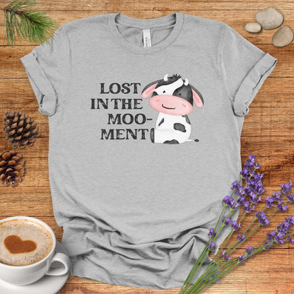 Funny Cow T-Shirt – “Lost in the Moo-ment” Farm Animal Pun Shirt for Cow Lovers & Farmers
