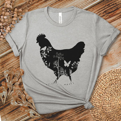 Floral Chicken Silhouette Nature Lover T-Shirt