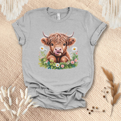 Cute Highland Cow T-Shirt – Floral Baby Cow Tee for Cow Lovers & Country Girls