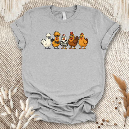 Chicken Breeds T-Shirt – Cartoon Silkie, Polish, Wyandotte, Brahma & Orpington Farm Animal Shirt for Chicken Lovers