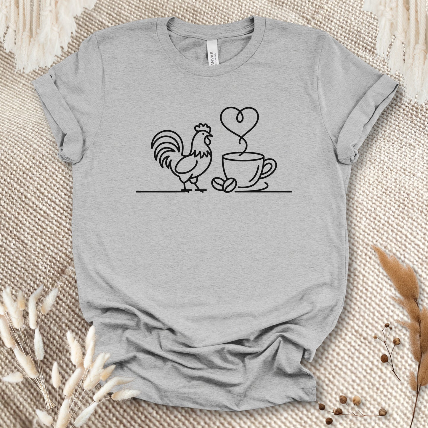 Minimalist Chicken & Coffee Line Art T-Shirt – Chicken Lover Coffee Tee for Farmers & Morning Brew Fans
