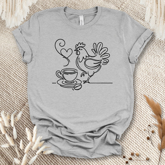Minimalist Coffee & Chicken Line Art T-Shirt