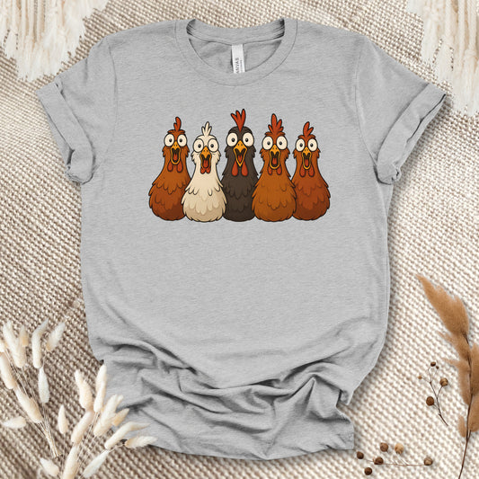 Funny Chicken Lover T-Shirt – Silly Chicken Lineup Tee for Farm Fans & Backyard Chicken Keepers