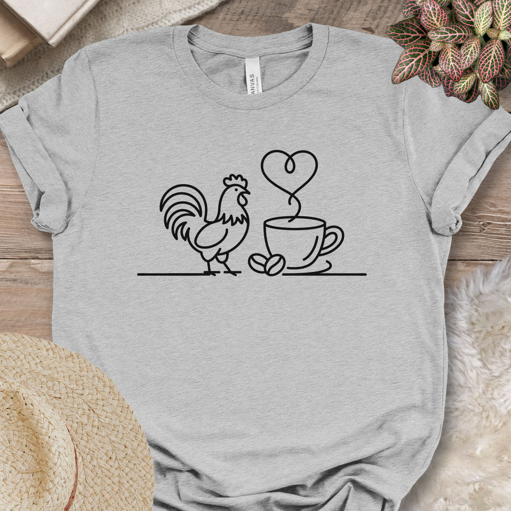 Minimalist Chicken & Coffee Line Art Tee