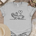 Minimalist Chicken & Coffee Line Art Tee