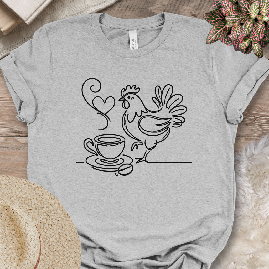 Minimalist Coffee & Chicken Line Art T-Shirt