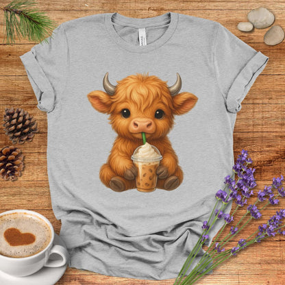 Cute Highland Cow T-Shirt – Coffee Lover Cow Tee for Farm, Country & Kawaii Style Fans