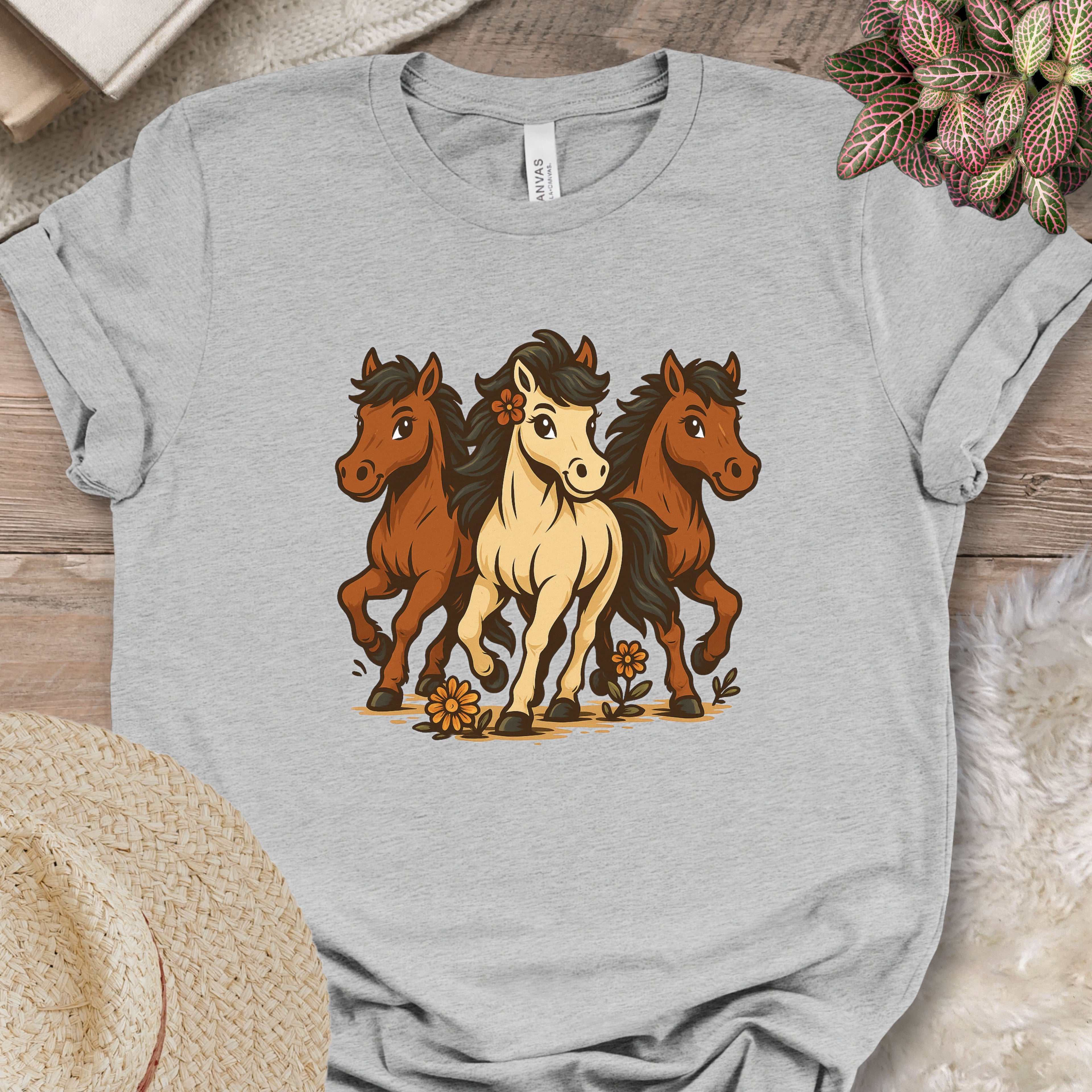 Flower Power Horses Cartoon T-Shirt