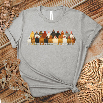 Chicken Breed Lineup T-Shirt | Colorful Hen Collection Tee for Chicken Lovers & Backyard Farmers