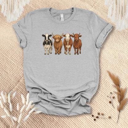 Cow Lover T-Shirt – Highland, Holstein & Brown Cow Lineup Tee for Ranchers & Farm Life Fans