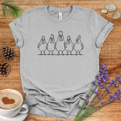 Minimalist Chicken T-Shirt – One Line Art Hen Lineup Farm Animal Shirt for Poultry Lovers & Farmhouse Style