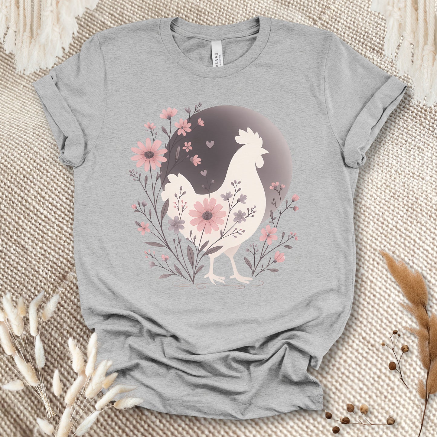 Floral Chicken Silhouette T-Shirt – Aesthetic Farm Animal Tee for Chicken Lovers & Country Girls
