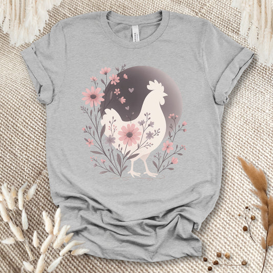 Floral Chicken Silhouette T-Shirt – Aesthetic Farm Animal Tee for Chicken Lovers & Country Girls