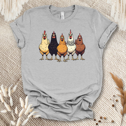 Funny Chicken Lover T-Shirt – Cute Hen Lineup Graphic Tee for Farm Moms, Backyard Flock Keepers & Country Life Fans