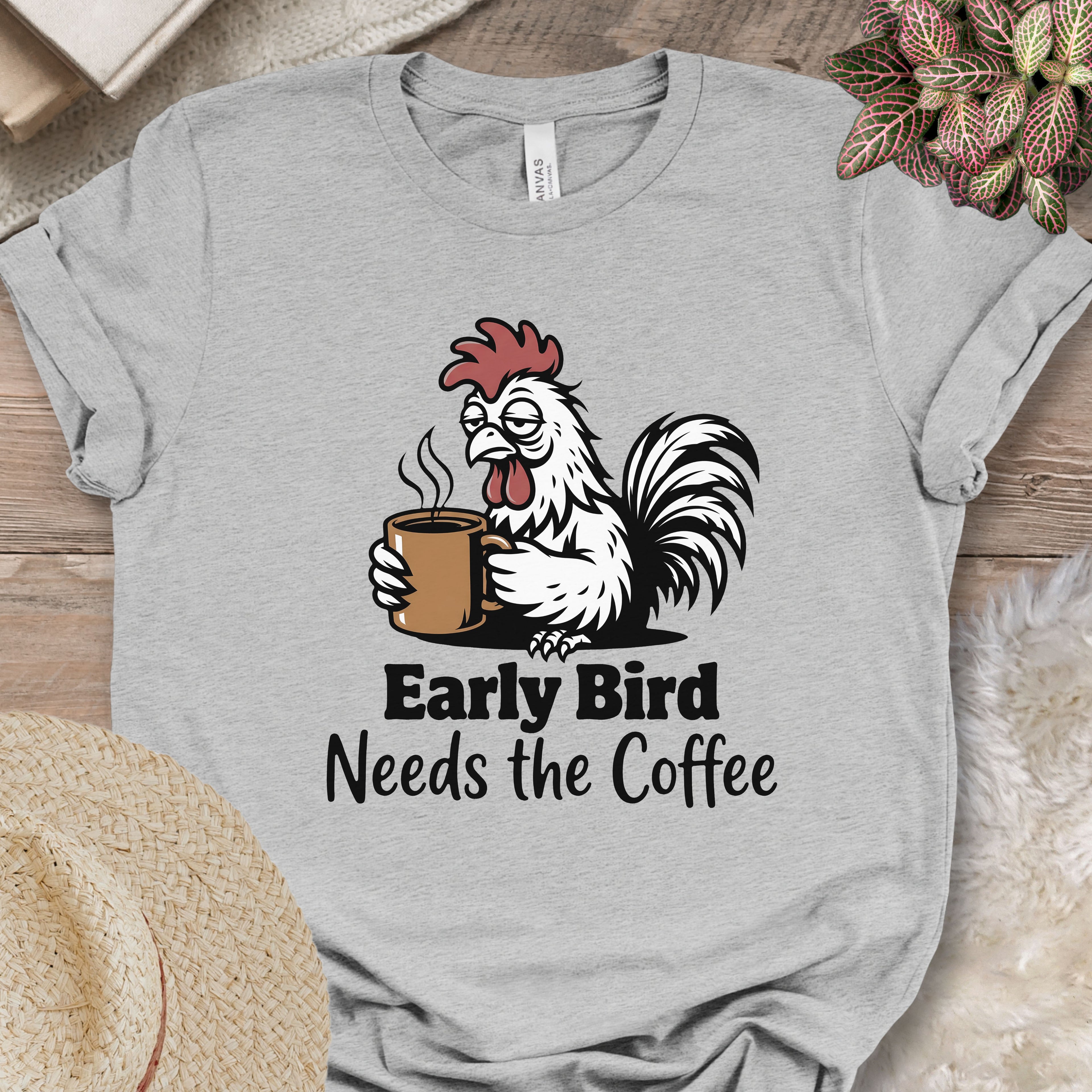 Sleepy Rooster Needs Coffee Tee