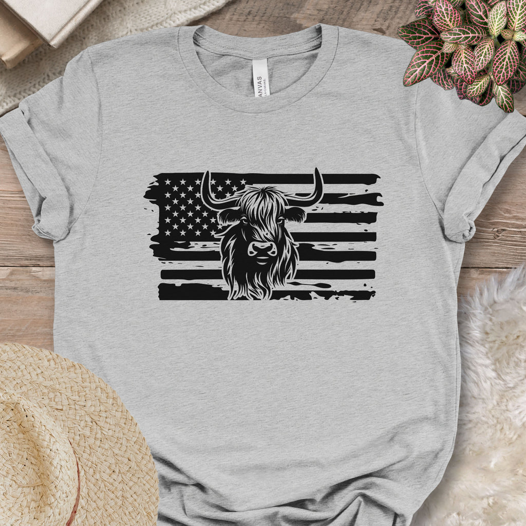 Patriotic Highland Cow Flag Shirt