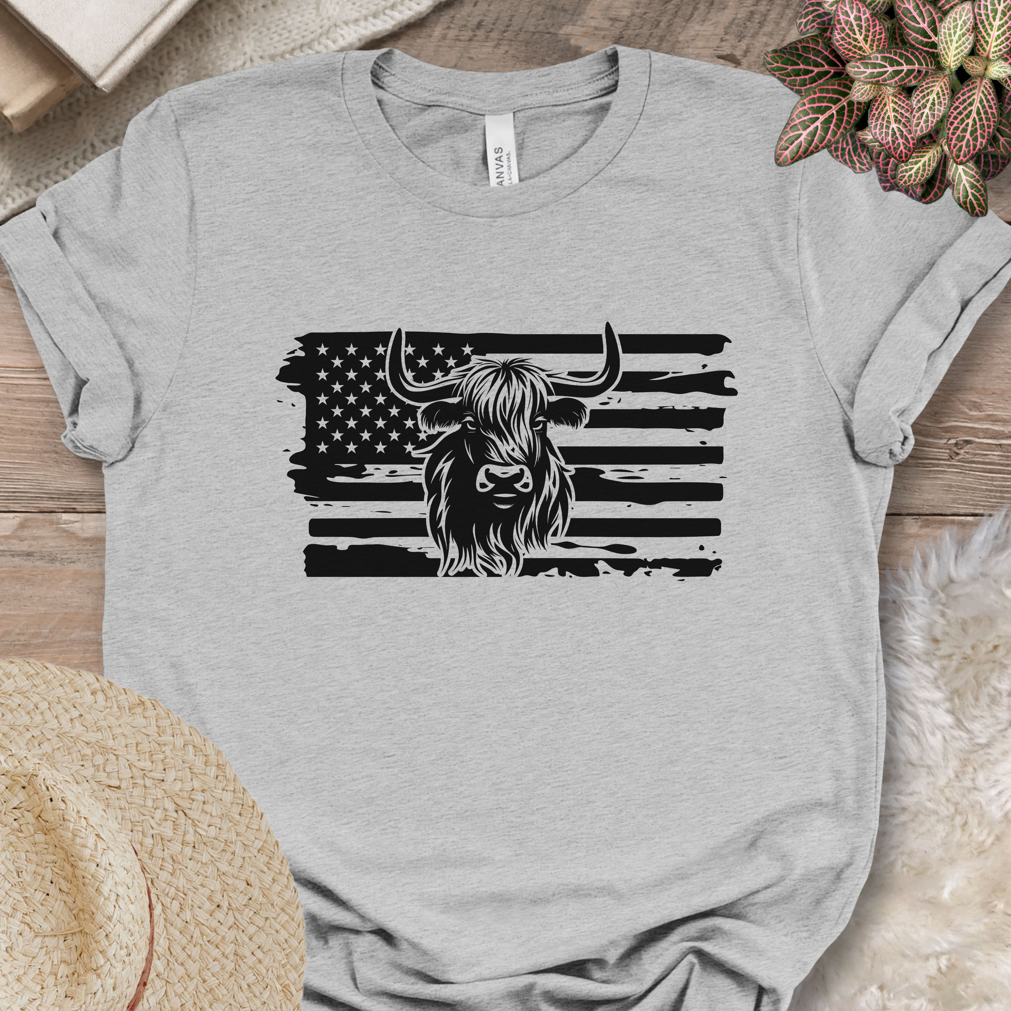 Patriotic Highland Cow Flag Shirt