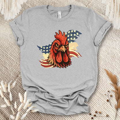 Patriotic Rooster T-Shirt – American Flag Chicken Tee for Farmers, Chicken Lovers & 4th of July