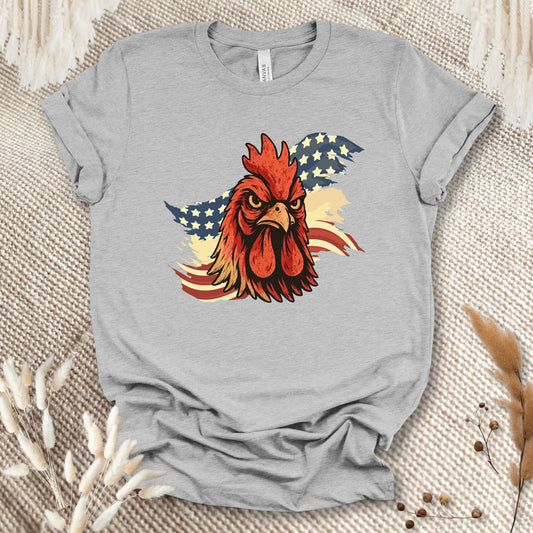Patriotic Rooster T-Shirt – American Flag Chicken Tee for Farmers, Chicken Lovers & 4th of July