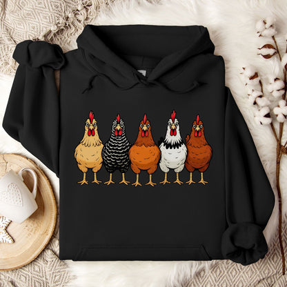 Farm Chickens Hoodie – Colorful Hen Lineup Cozy Unisex Hoodie for Poultry Lovers & Country Living Fans