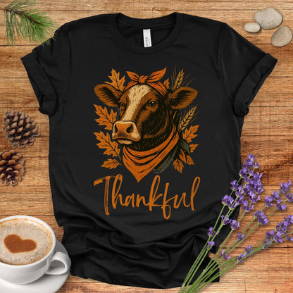 Thankful & Blessed Cow T-Shirt – Rustic Farmhouse Autumn Tee for Fall & Thanksgiving Country Living