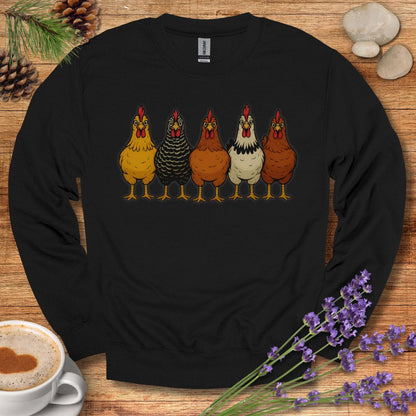Hen Lineup Chicken Sweatshirt – Colorful Barnyard Pullover for Poultry Lovers & Farmhouse Living